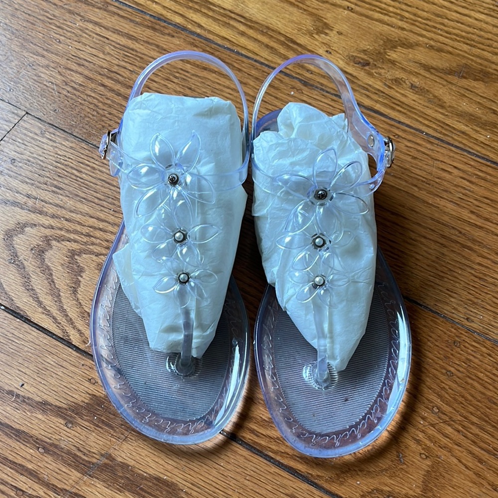 CH Carolina Herrea jelly flat sandals clear with flowers details